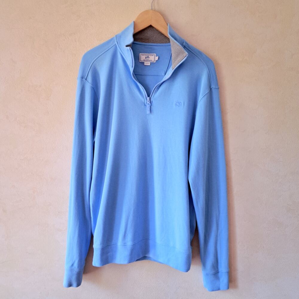 Southern Tide Men's Small Skipjack Quarter Zip Blue Cotton Pullover Top Long Slv